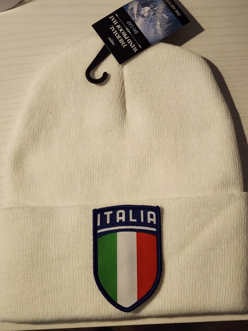 ITALIA Patched Knit Cuffed Beanie in White